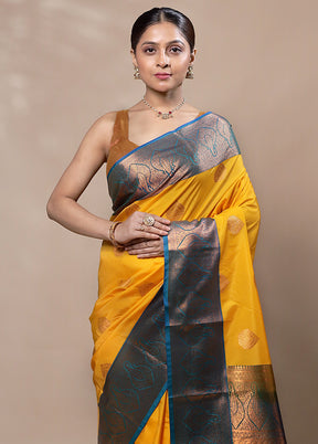 Yellow Kanjivaram Silk Saree With Blouse Piece