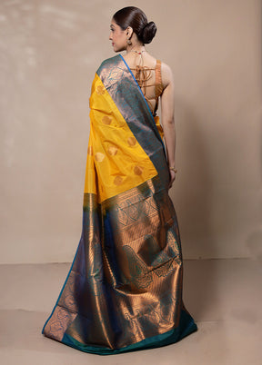 Yellow Kanjivaram Silk Saree With Blouse Piece