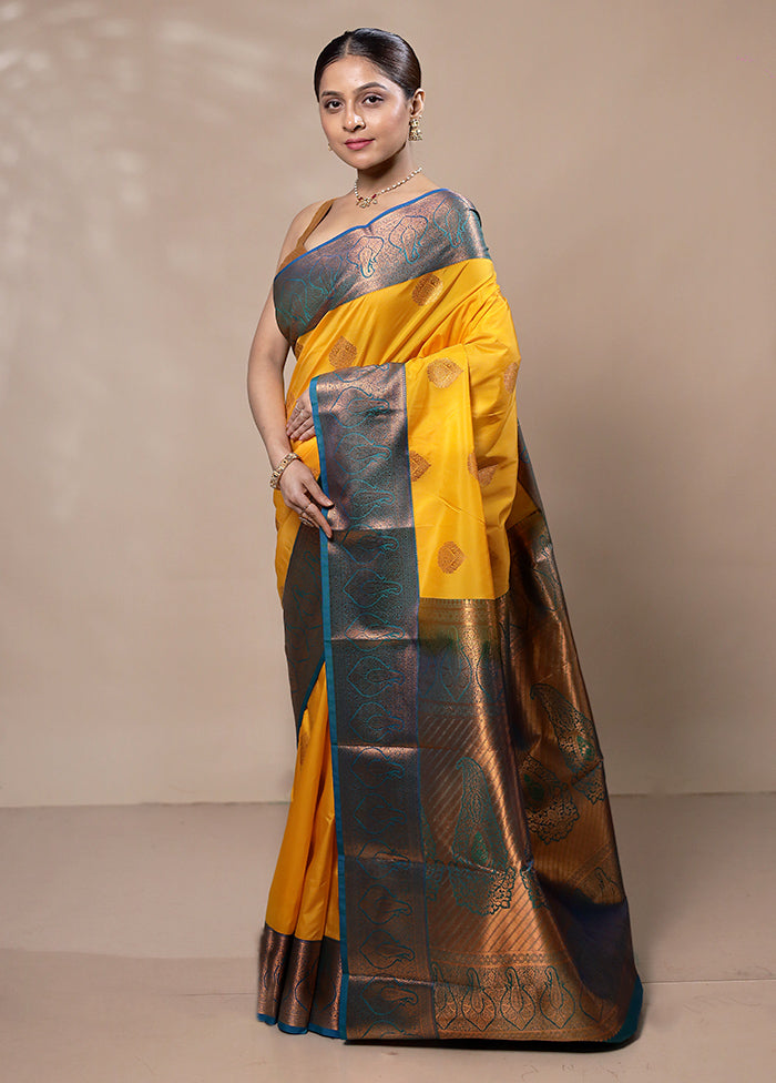 Yellow Kanjivaram Silk Saree With Blouse Piece