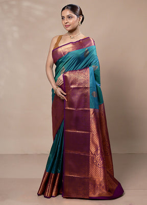 Green Kanjivaram Silk Saree With Blouse Piece