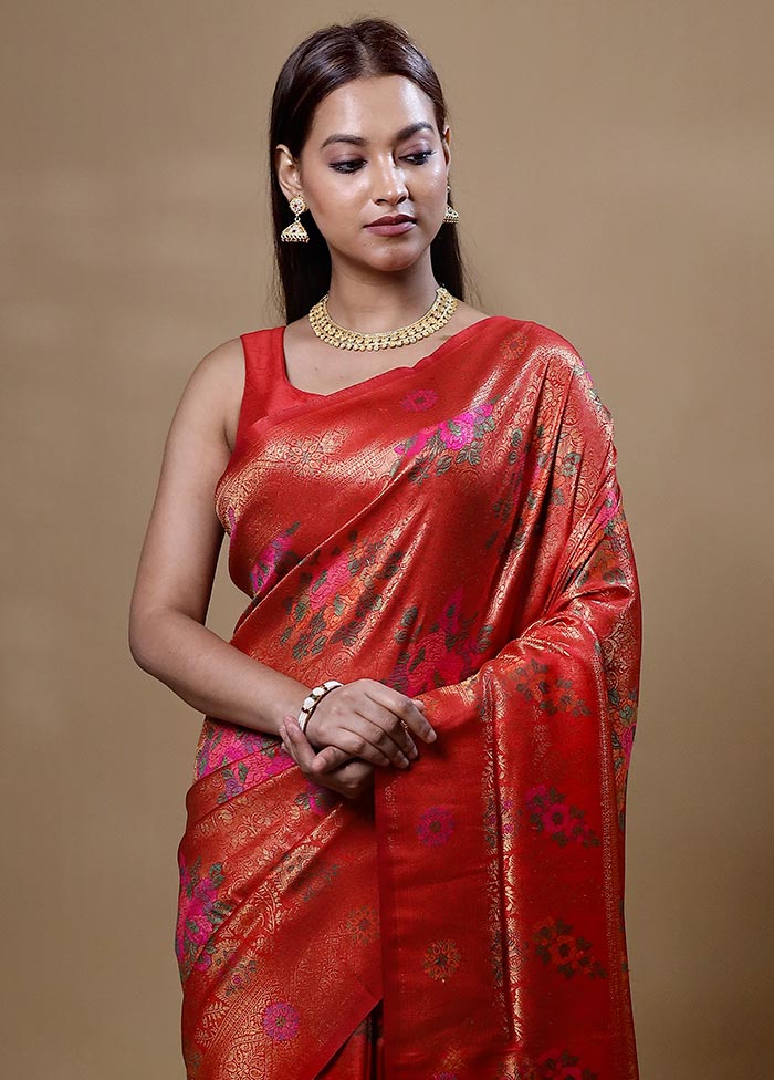 Orange Dupion Silk Saree With Blouse Piece