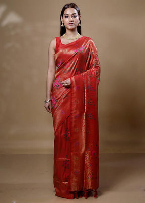 Orange Dupion Silk Saree With Blouse Piece