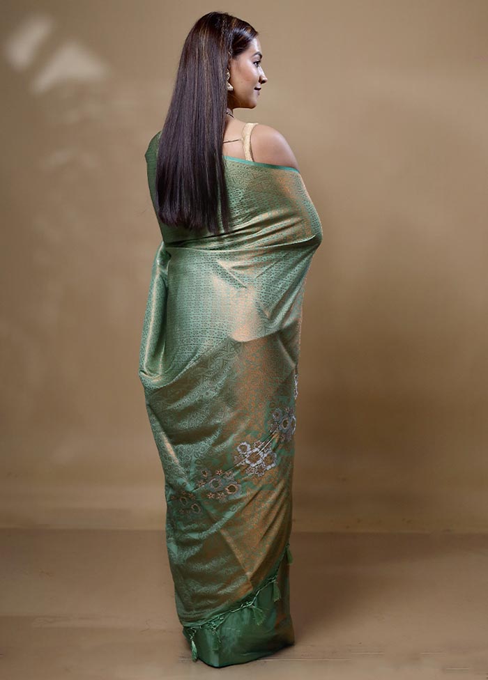 Green Dupion Silk Saree With Blouse Piece