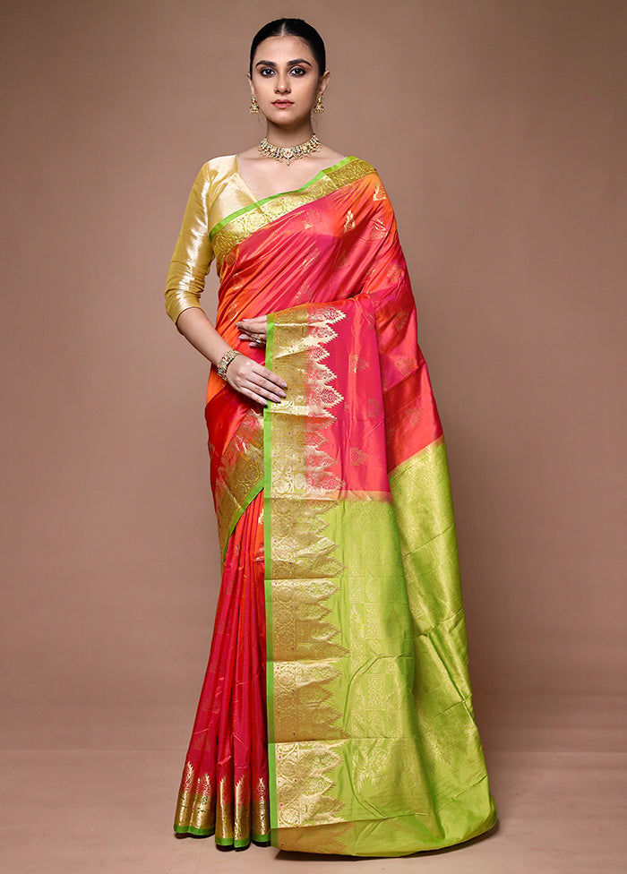 Red Handloom Kanjivaram Pure Silk Saree With Blouse Piece