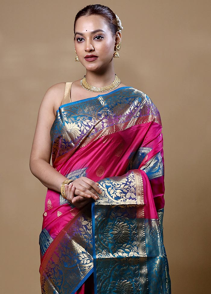 Pink Handloom Kanchipuram Pure Silk Saree With Blouse Piece