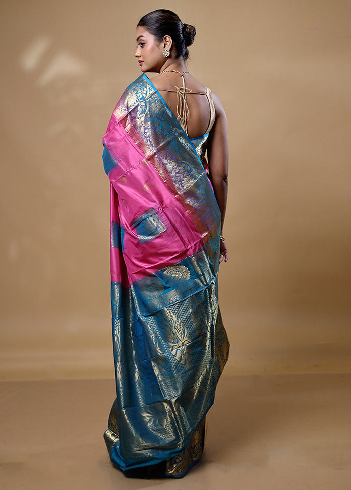 Pink Handloom Kanchipuram Pure Silk Saree With Blouse Piece