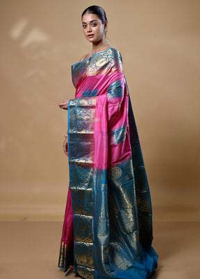 Pink Handloom Kanchipuram Pure Silk Saree With Blouse Piece