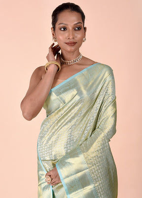 Green Handloom Kanchipuram Pure Silk Saree With Blouse Piece