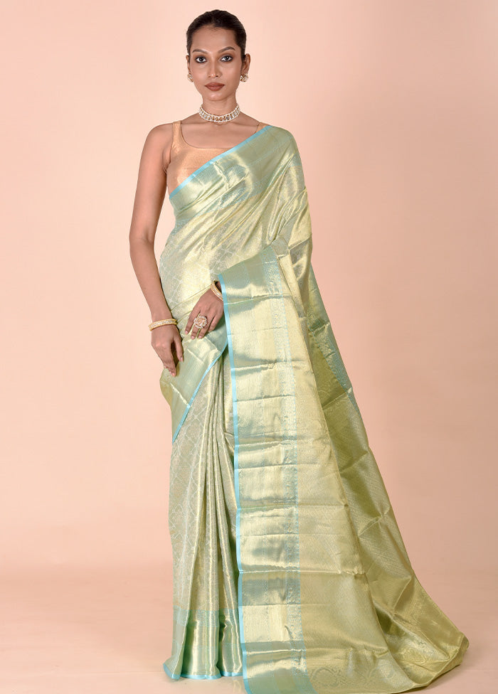 Green Handloom Kanchipuram Pure Silk Saree With Blouse Piece