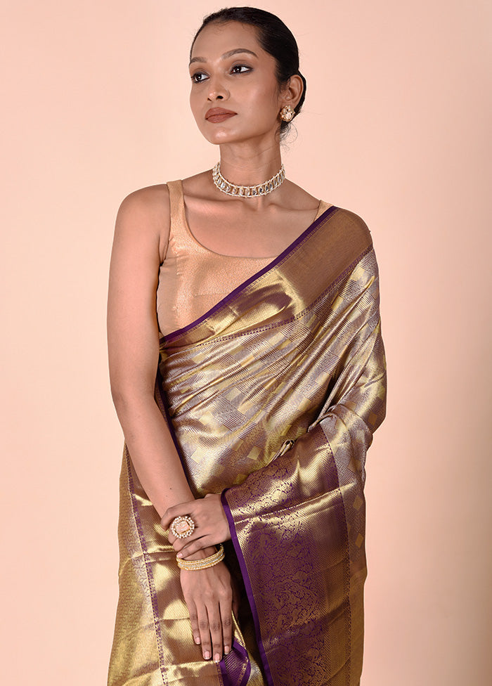 Golden Handloom Kanchipuram Pure Silk Saree With Blouse Piece