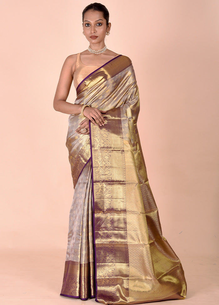 Golden Handloom Kanchipuram Pure Silk Saree With Blouse Piece