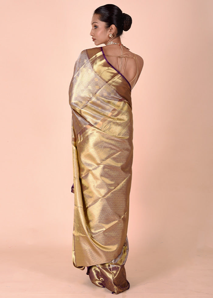 Golden Handloom Kanchipuram Pure Silk Saree With Blouse Piece