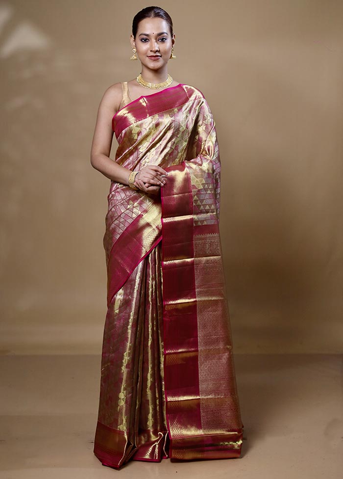 White Handloom Kanchipuram Pure Silk Saree With Blouse Piece