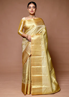 Golden Handloom Kanchipuram Pure Silk Saree With Blouse Piece