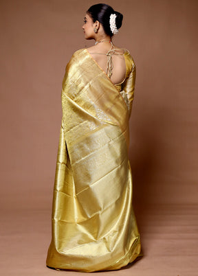 Golden Handloom Kanchipuram Pure Silk Saree With Blouse Piece