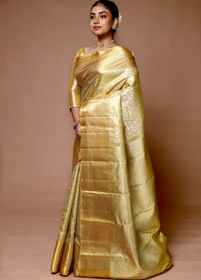 Golden Handloom Kanchipuram Pure Silk Saree With Blouse Piece