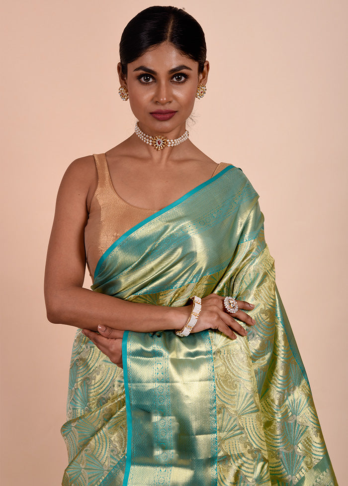 Green Handloom Kanchipuram Pure Silk Saree With Blouse Piece