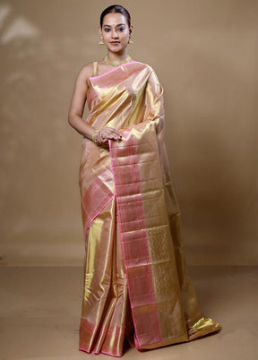 Yellow Handloom Kanchipuram Pure Silk Saree With Blouse Piece