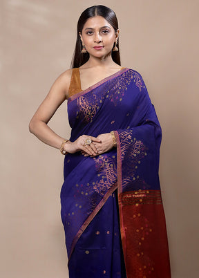 Violet Khadi Cotton Saree With Blouse Piece