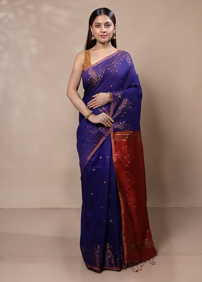 Violet Khadi Cotton Saree With Blouse Piece