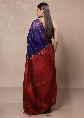 Violet Khadi Cotton Saree With Blouse Piece