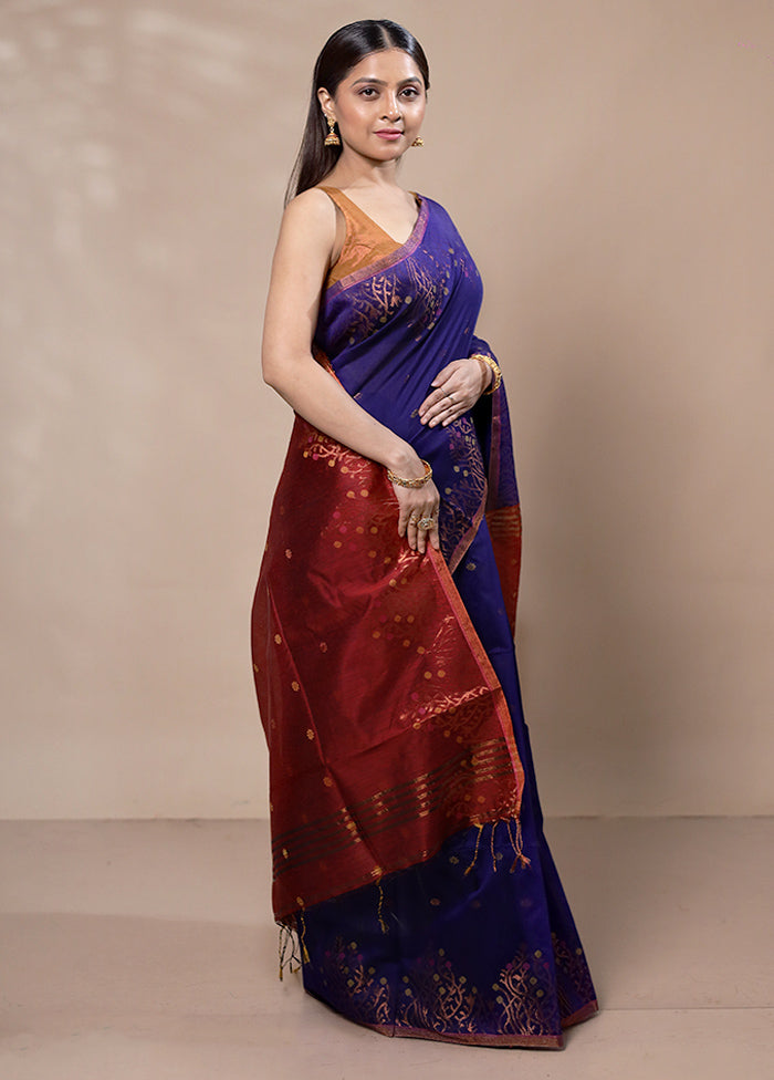 Violet Khadi Cotton Saree With Blouse Piece