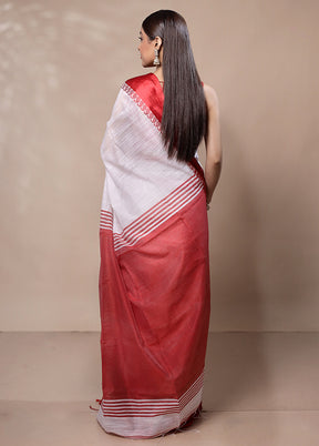 White Khadi Cotton Saree With Blouse Piece