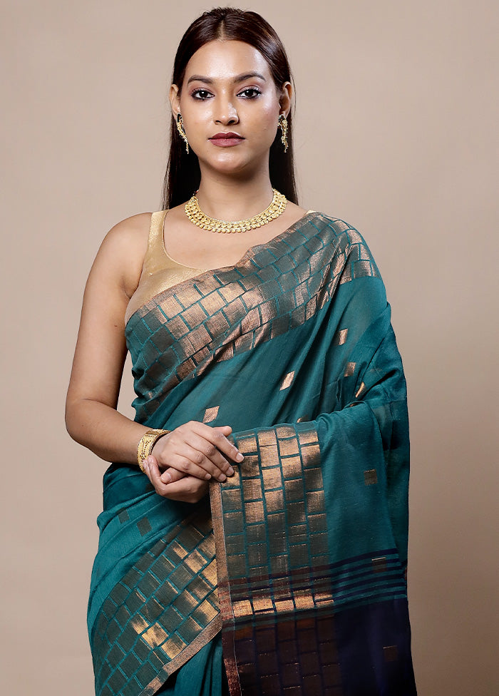 Green Khadi Cotton Saree With Blouse Piece