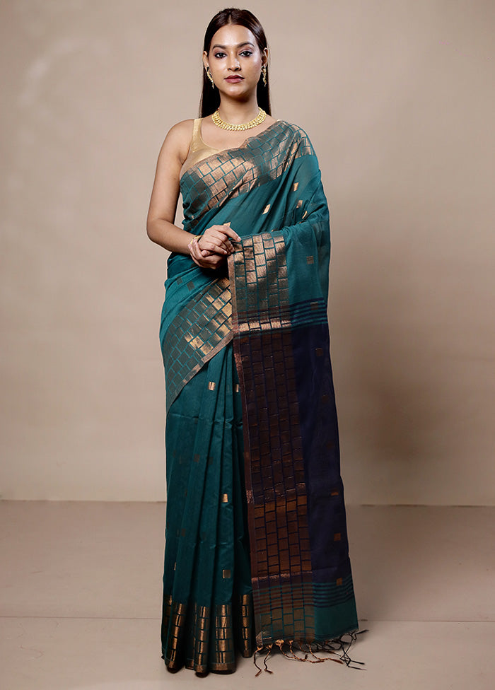 Green Khadi Cotton Saree With Blouse Piece