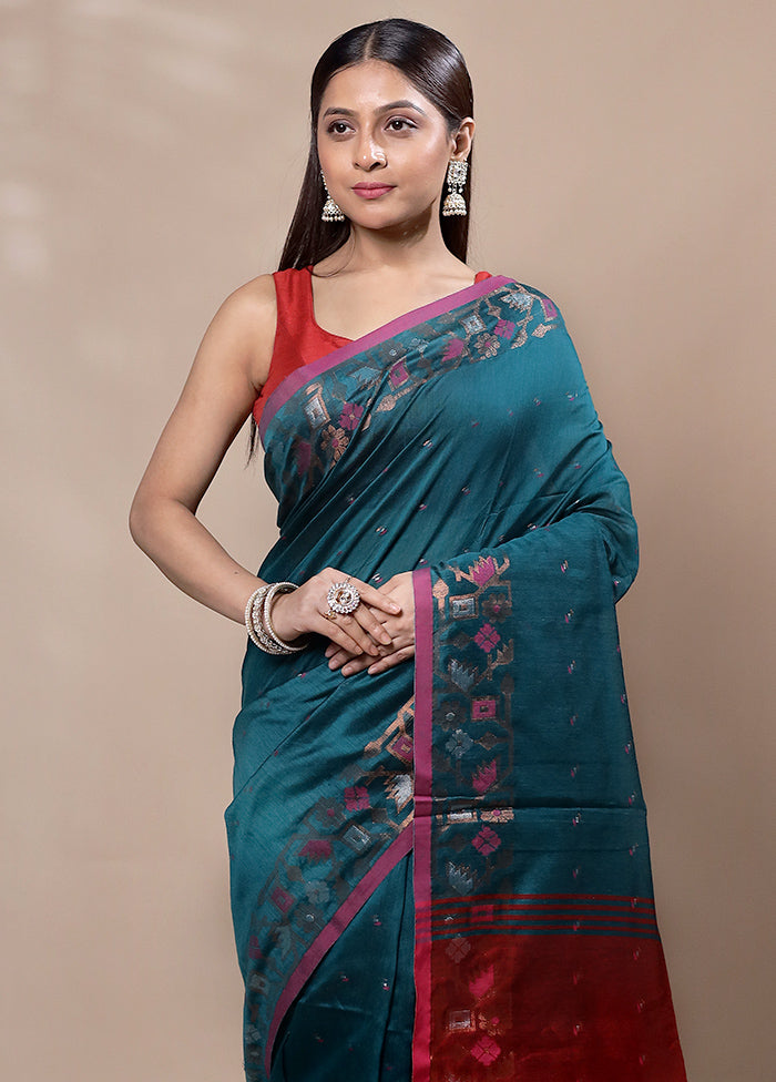 Green Khadi Cotton Saree With Blouse Piece