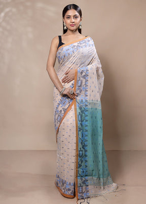 Cream Khadi Cotton Saree With Blouse Piece