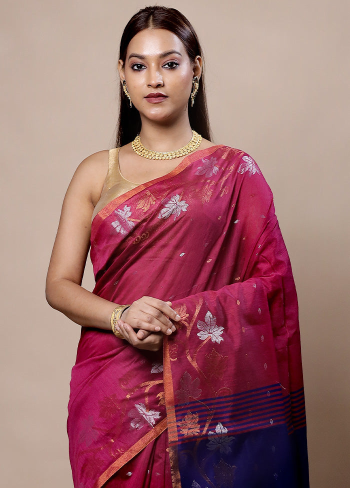 Pink Khadi Cotton Saree With Blouse Piece