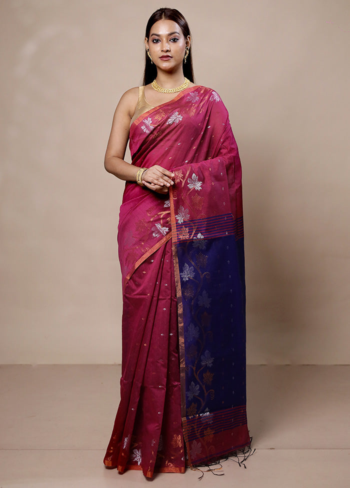 Pink Khadi Cotton Saree With Blouse Piece