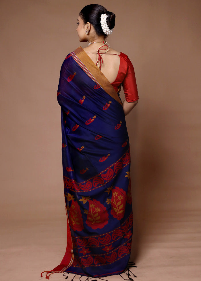 Blue Cotton Saree With Blouse Piece