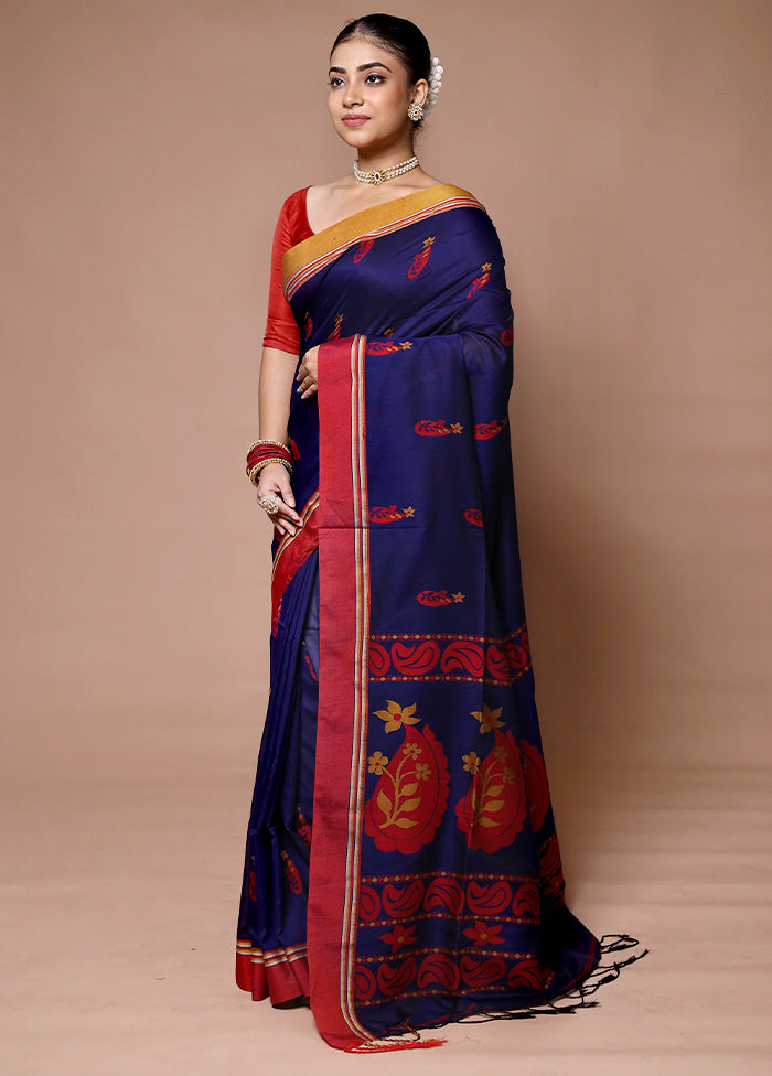 Blue Cotton Saree With Blouse Piece