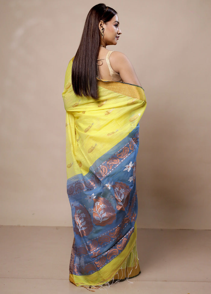 Yellow Khadi Cotton Saree With Blouse Piece