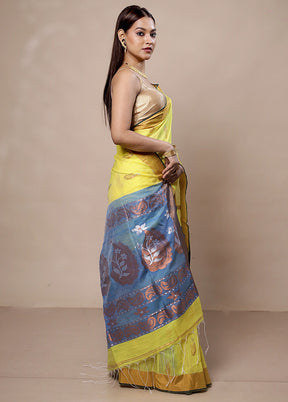 Yellow Khadi Cotton Saree With Blouse Piece