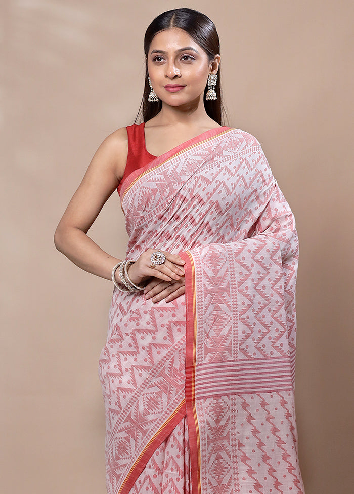 White Khadi Cotton Saree With Blouse Piece