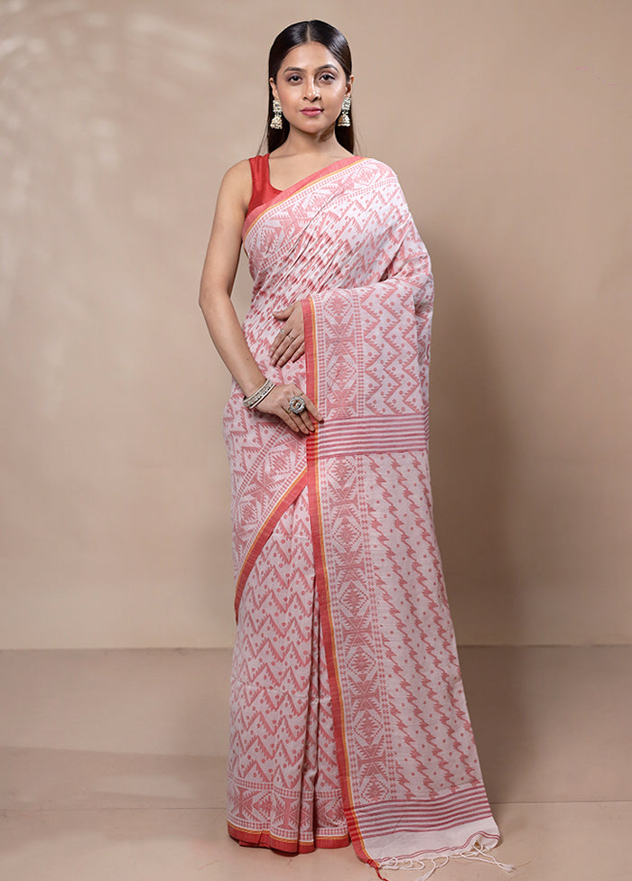 White Khadi Cotton Saree With Blouse Piece