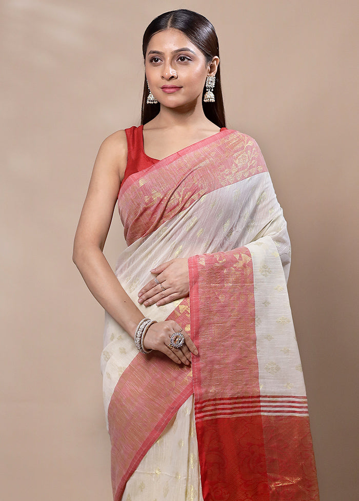 White Cotton Saree With Blouse Piece