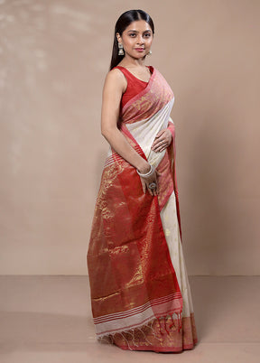 White Khadi Cotton Saree With Blouse Piece