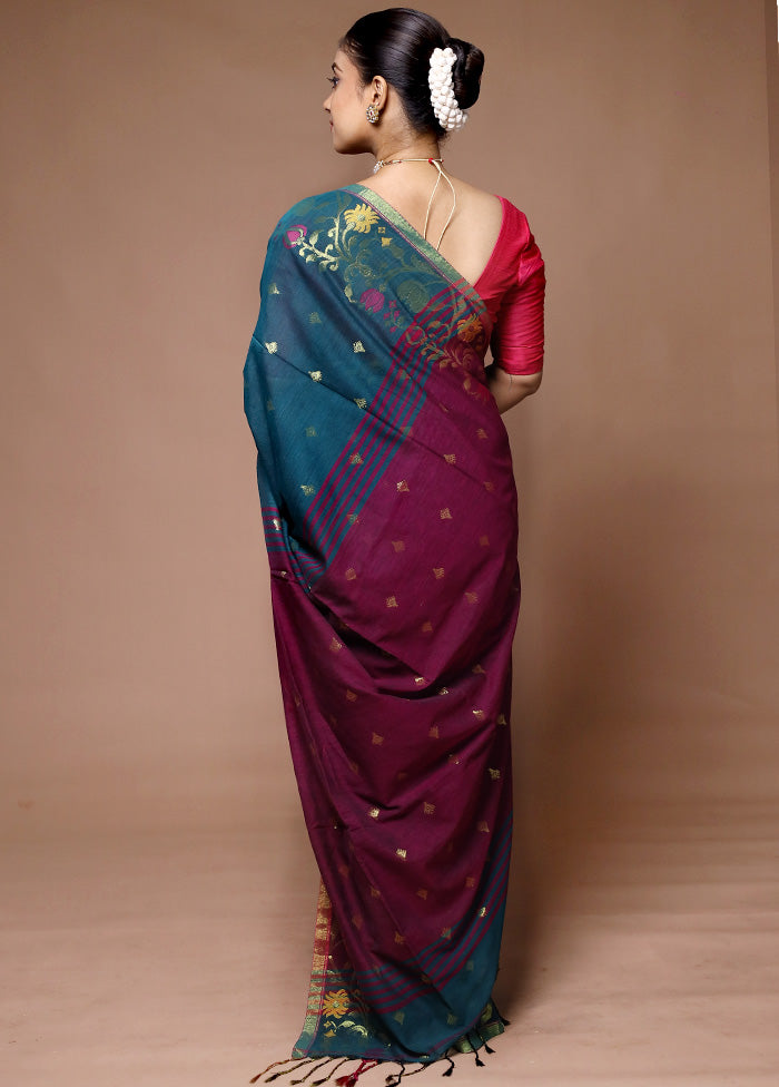 Blue Cotton Saree With Blouse Piece