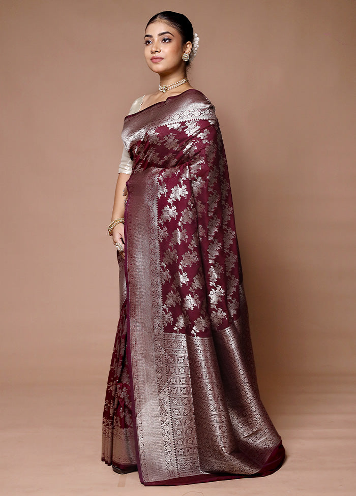 Wine Uppada Silk Saree With Blouse Piece