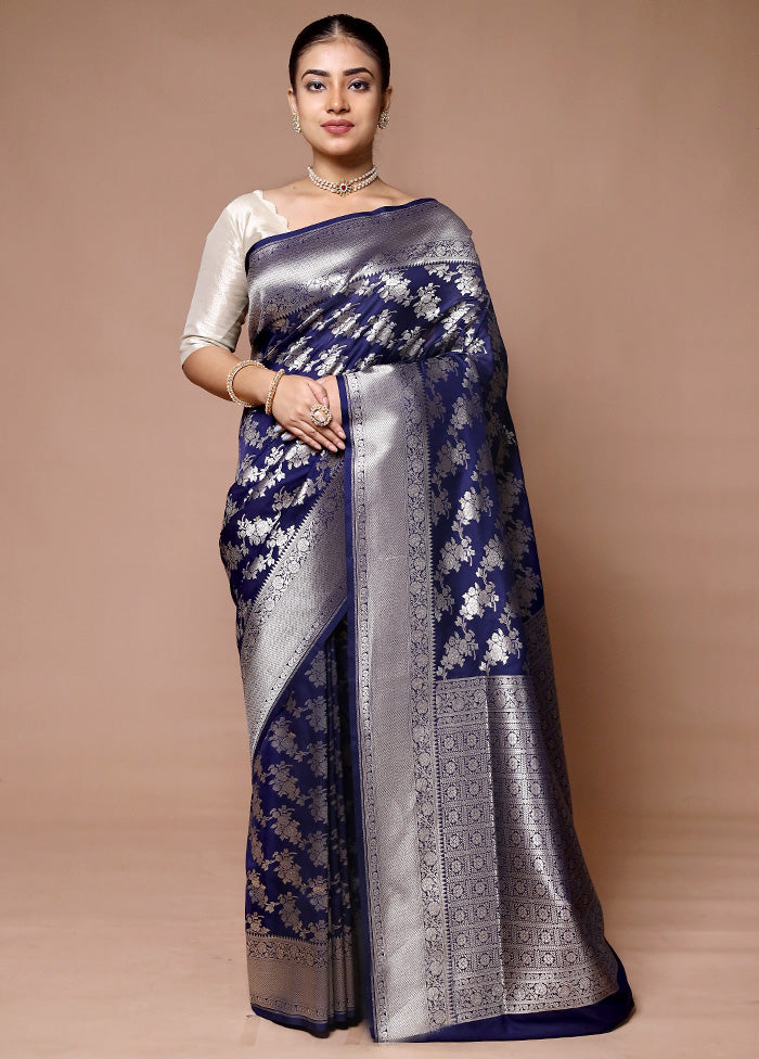 Blue Uppada Silk Saree With Blouse Piece