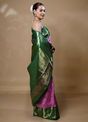 Purple Handloom Kanchipuram Pure Silk Saree With Blouse Piece