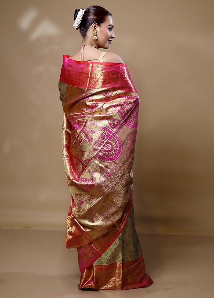 Cream Handloom Kanchipuram Pure Silk Saree With Blouse Piece