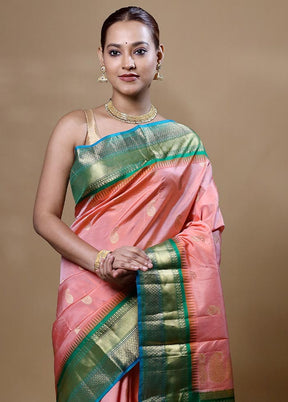 Pink Handloom Kanchipuram Pure Silk Saree With Blouse Piece