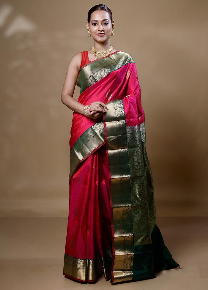 Pink Handloom Kanchipuram Pure Silk Saree With Blouse Piece