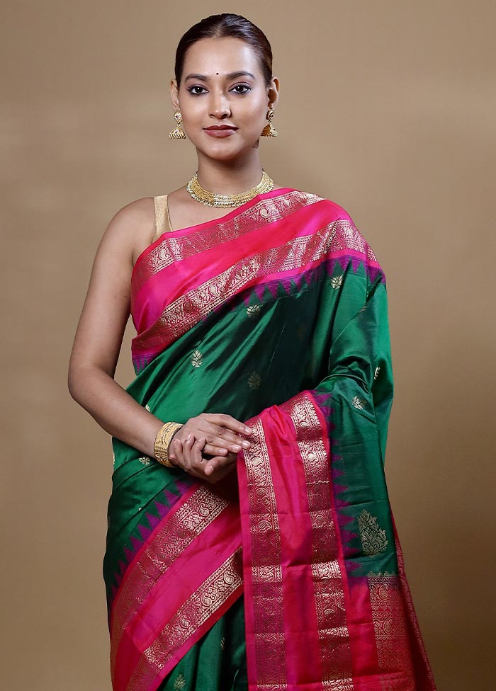 Green Handloom Kanchipuram Pure Silk Saree With Blouse Piece