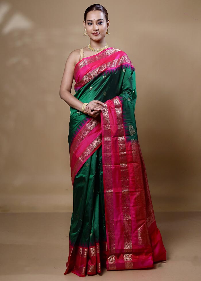 Green Handloom Kanchipuram Pure Silk Saree With Blouse Piece